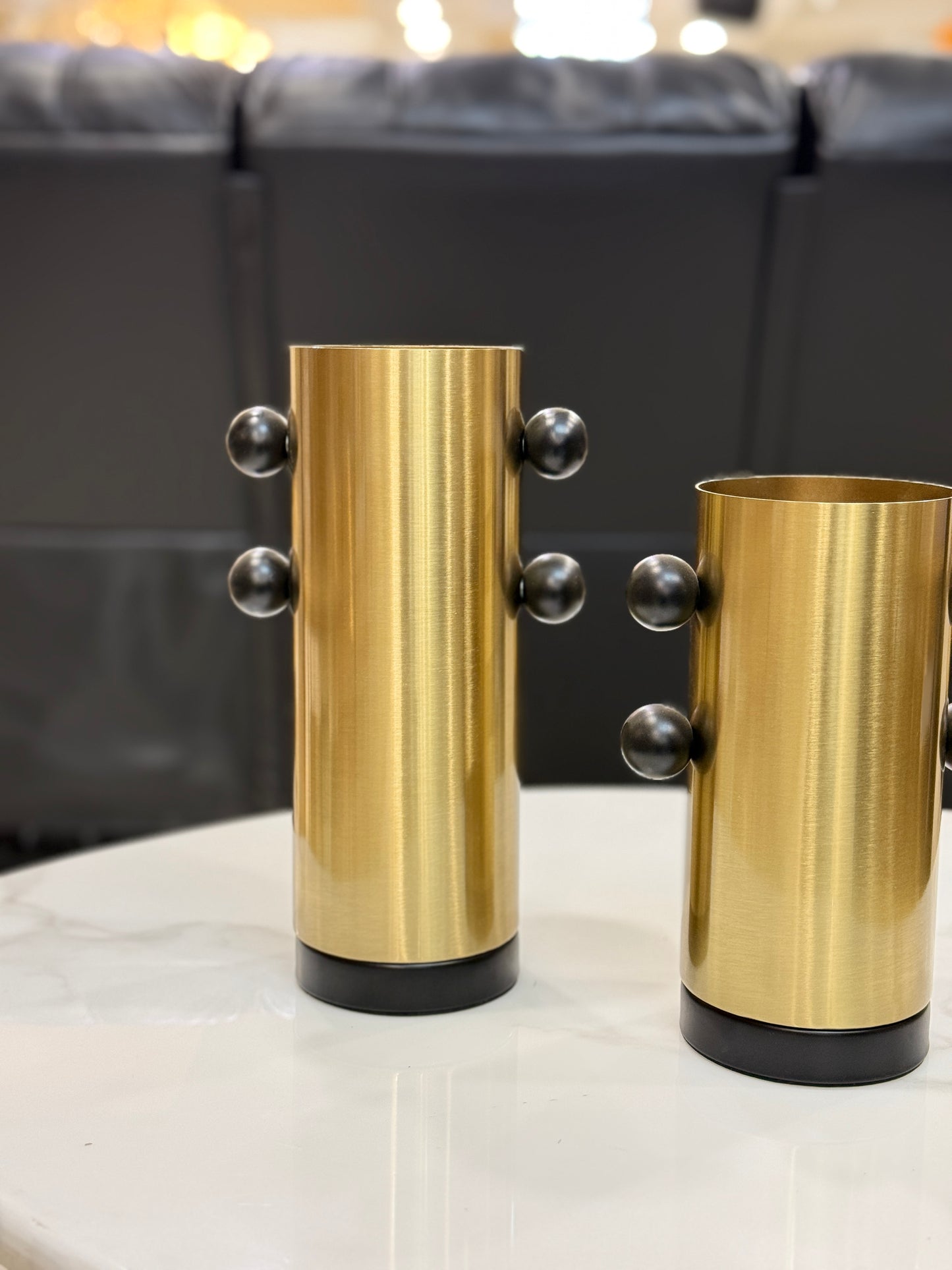 Fatima Home Décor Gold Orbital Metal Vases – 2-Piece Mid-Century Modern Statement Set