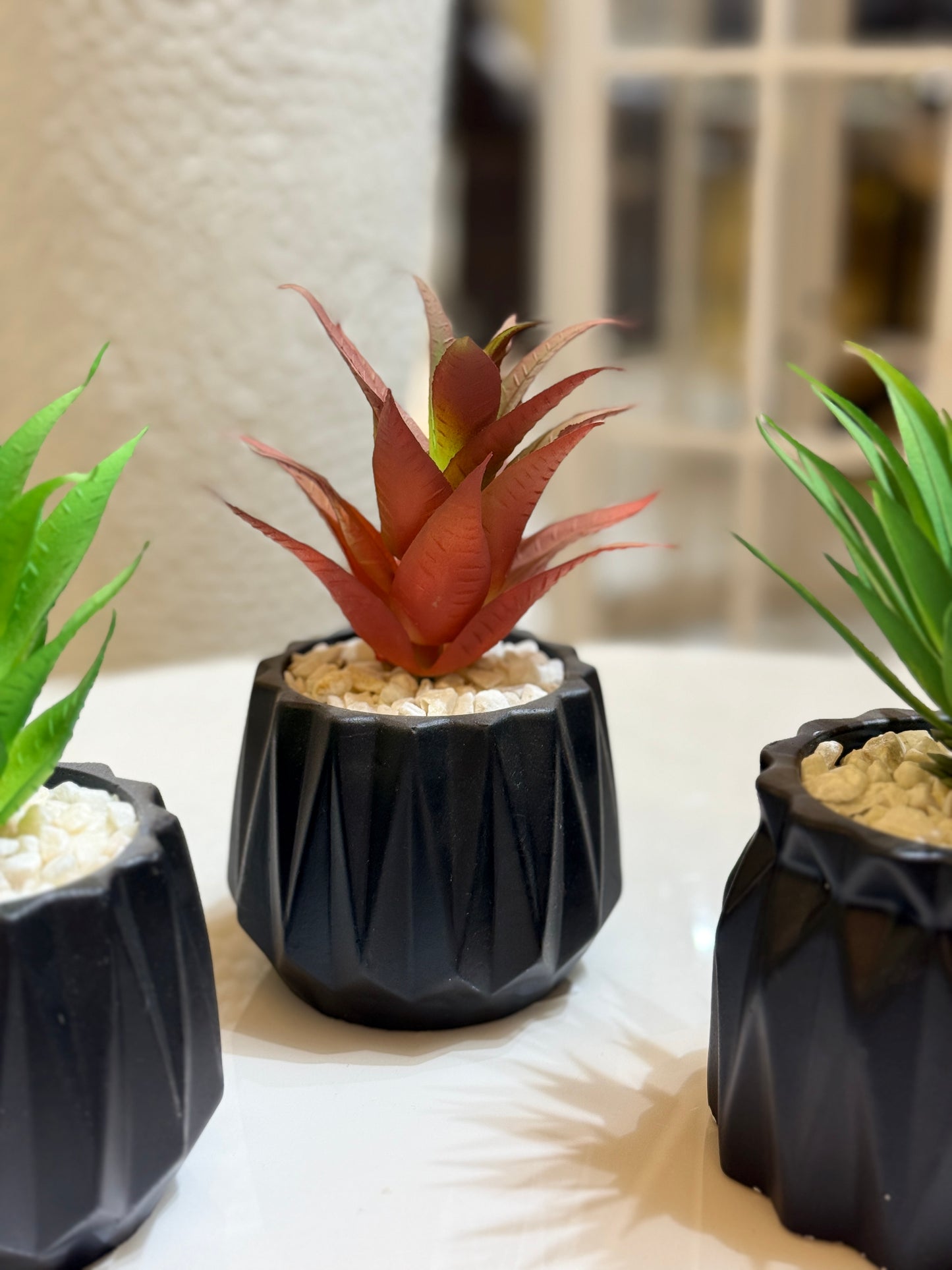 Fatima Home Décor Midnight Oasis Artificial Agave – Modern Desktop Succulent in Geometric Black Pot
