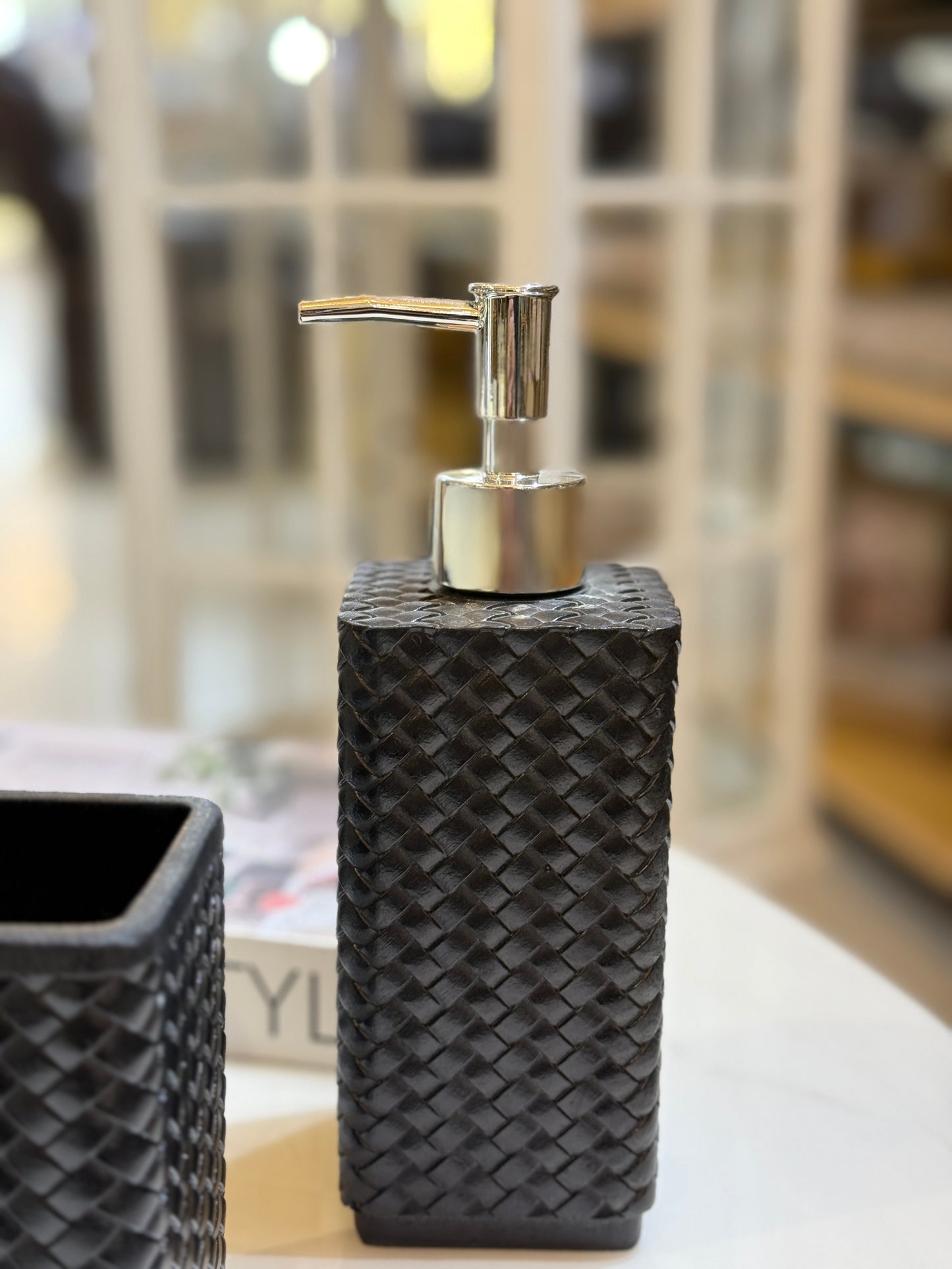 Fatima Home Decor Midnight Onyx Woven 4-Piece Bathroom Set - Matte Black Embossed Vanity Collection