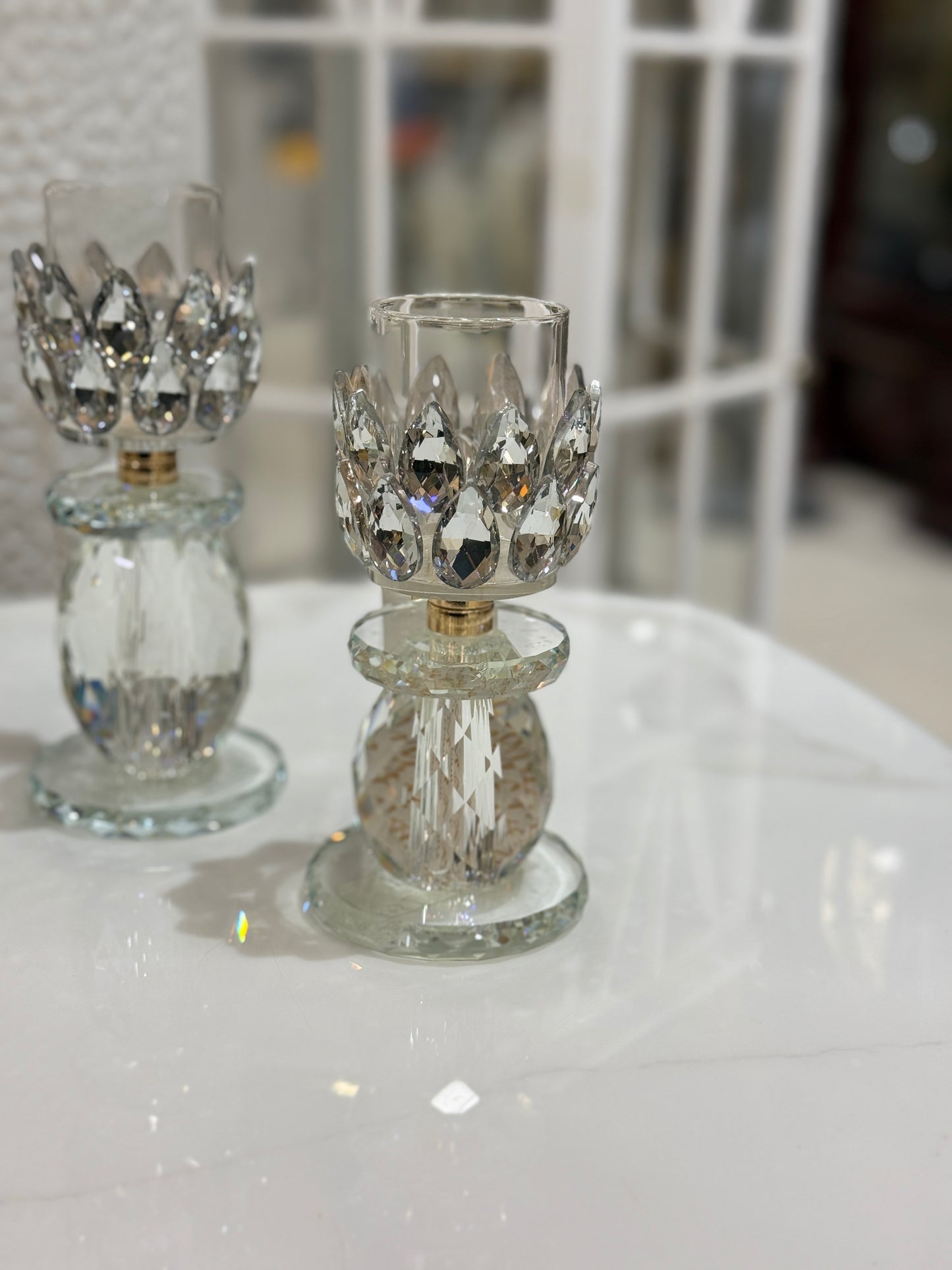 Fatima Home Decor Crystal Lotus Bloom Candle Holders - 3-Piece Luxury Glass Tealight Stand Set