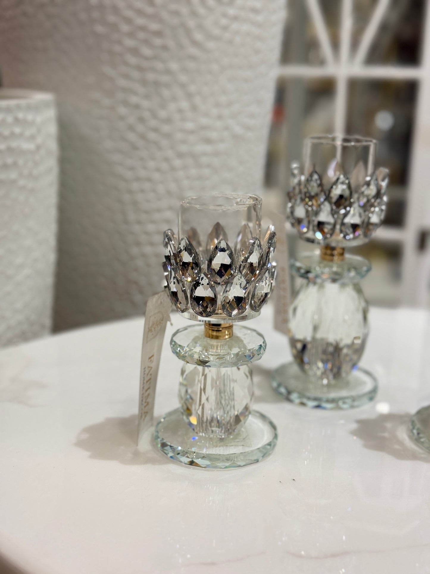 Fatima Home Decor Crystal Lotus Bloom Candle Holders - 3-Piece Luxury Glass Tealight Stand Set