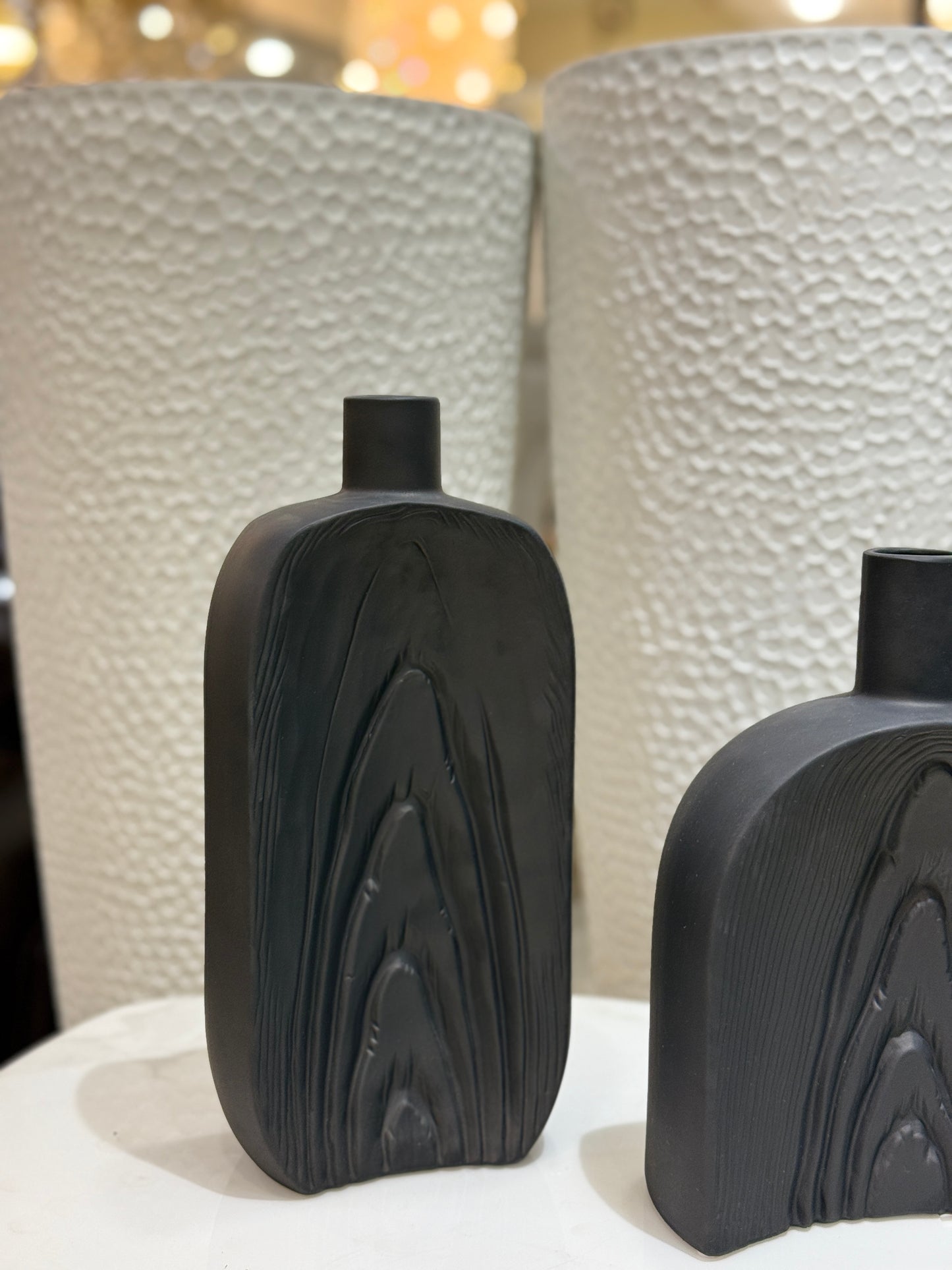 Fatima Home Décor Obsidian Grain Ceramic Vases – 2-Piece Sculptural Matte Black Vase Set