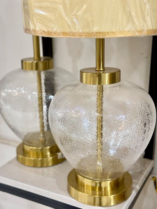 Fatima Home Décor Clear Frosted Glass Orb Table Lamp - Modern Gold & Textured Glass Bedside Light