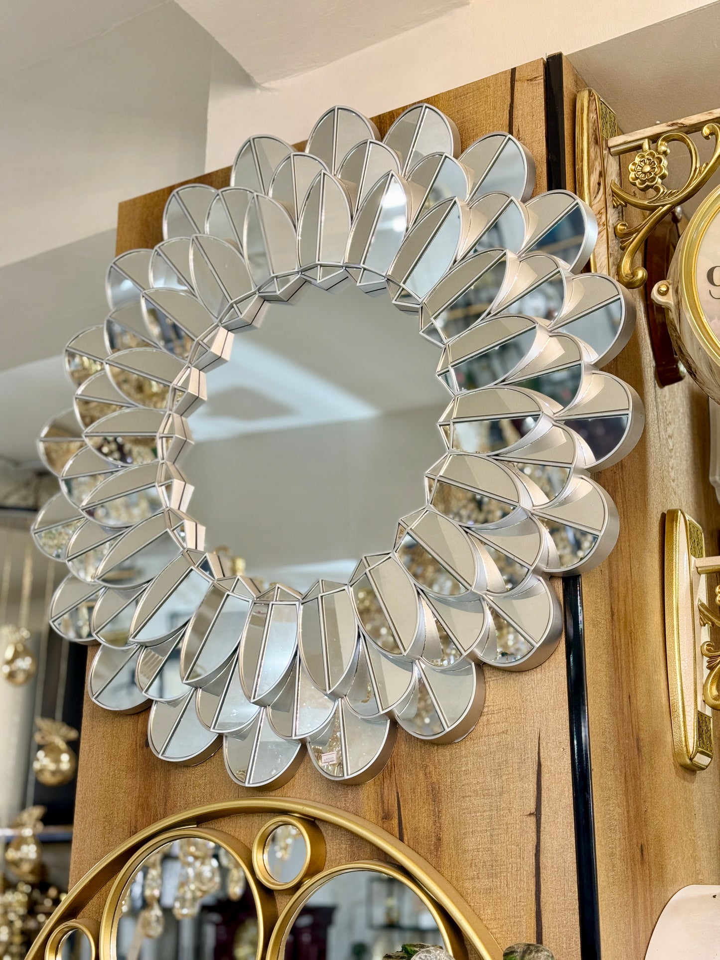 Fatima Home Decor Silver Petal Burst Accent Mirror - Decorative PVC Floral Wall Mirror