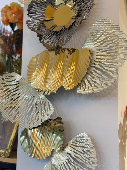 Fatima Home Décor Golden Ginkgo Cascade Wall Art – Vertical 3D Metallic Leaf Statement Piece